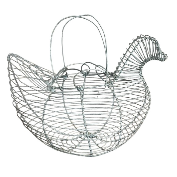 Modern Vintage Silver Wire Chicken Hen Basket - Picture 1 of 4